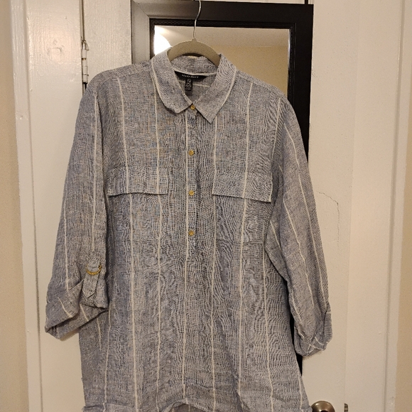 Ellen Tracy Striped 100% Linen Pullover Top, 2X - Picture 13 of 15